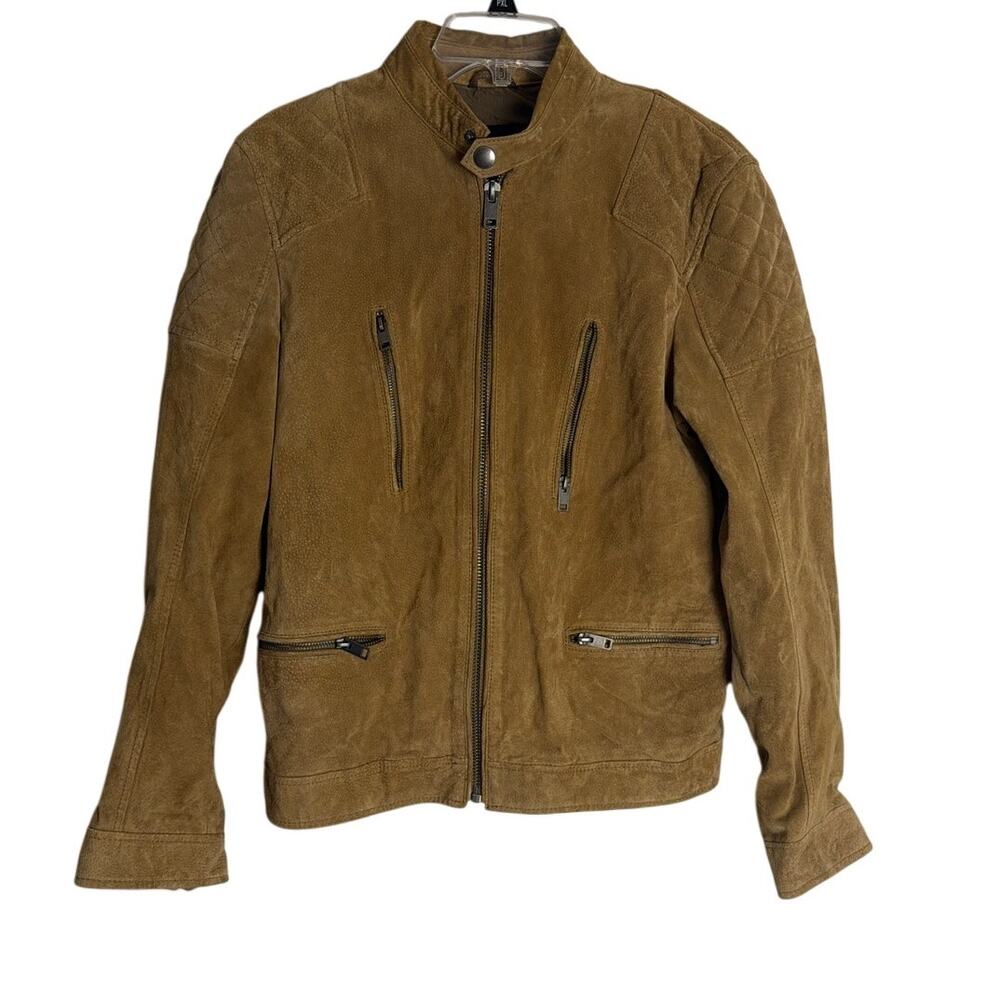Express Men S Genuine Suede Leather Jacket Brown Moto Full Zip Racer Coat